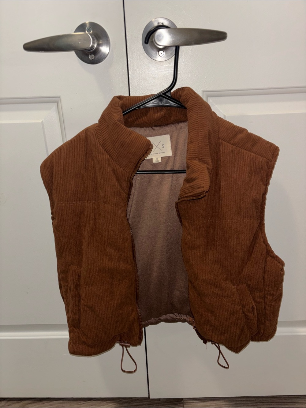 Thread & Supply Cropped Brown Corduroy Puffer Vest